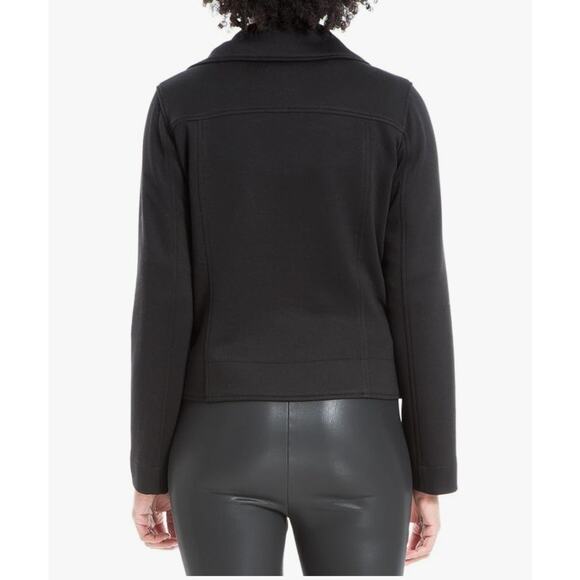 Max Studio London Black Scuba Short Moto Zip Up Jacket Women's Small - Picture 2 of 8
